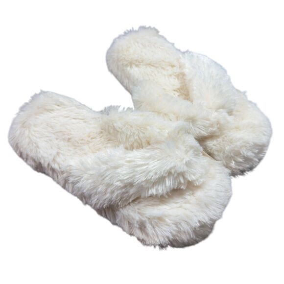 Aéropostale Flip Flop Women's Cream Faux Fur Soft Lightweight Indoor Slippers - Picture 2 of 6